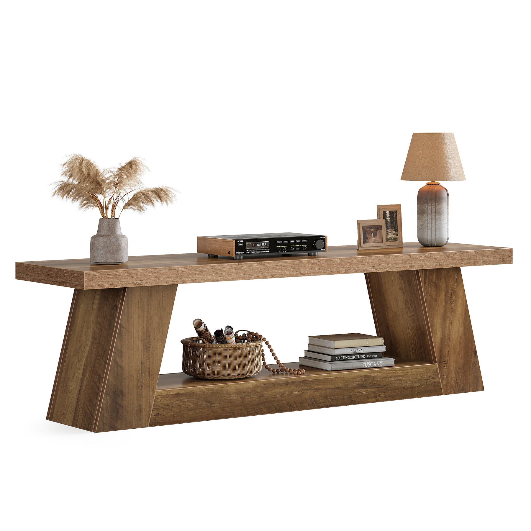 63" TV Stand for 55–75 Inch TVs with Storage Shelf, Rustic Media Console for Living Room Bedroom