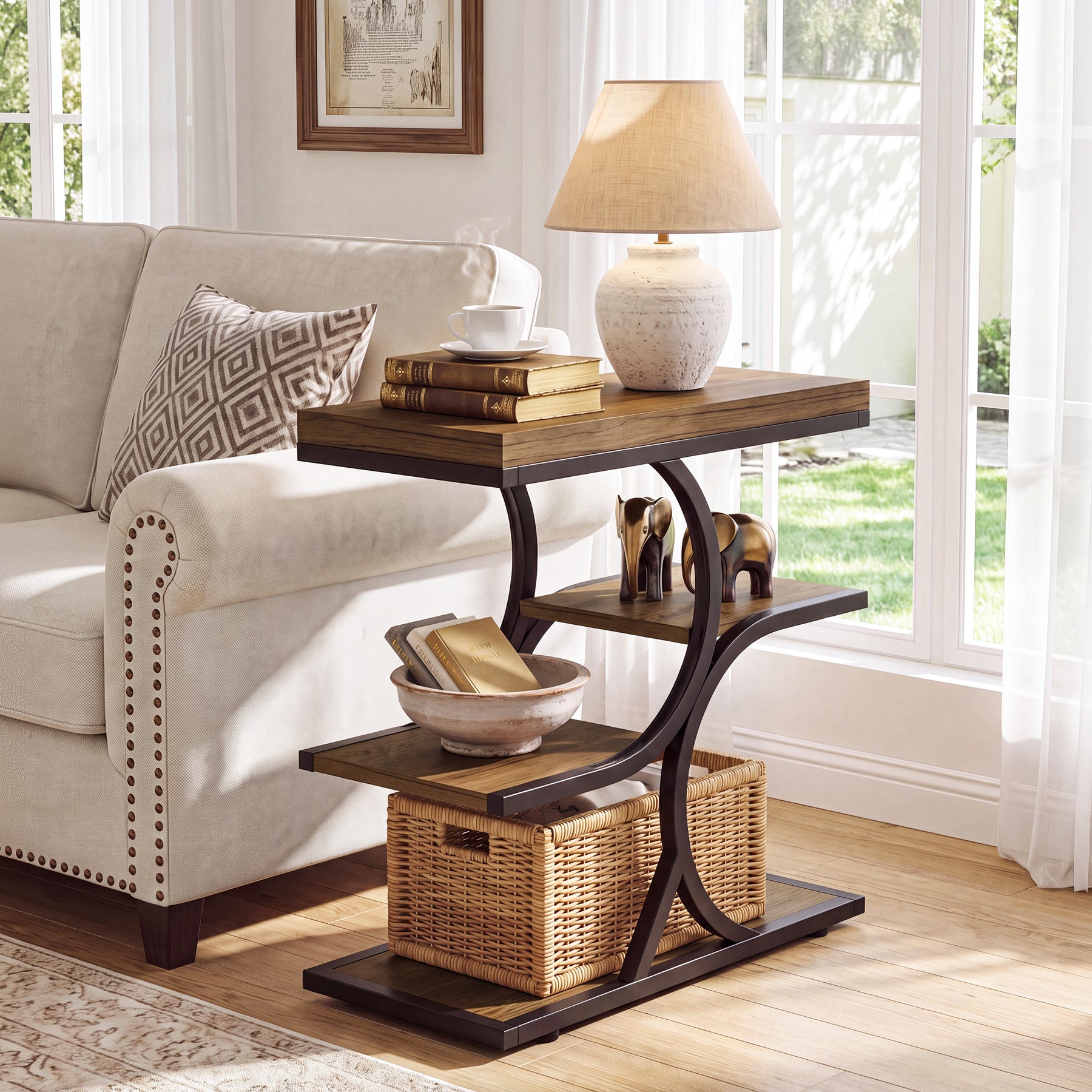Tribesigns 23.6-Inch Narrow Side Table with 4-Tier Storage, Industrial End Table for Small Spaces