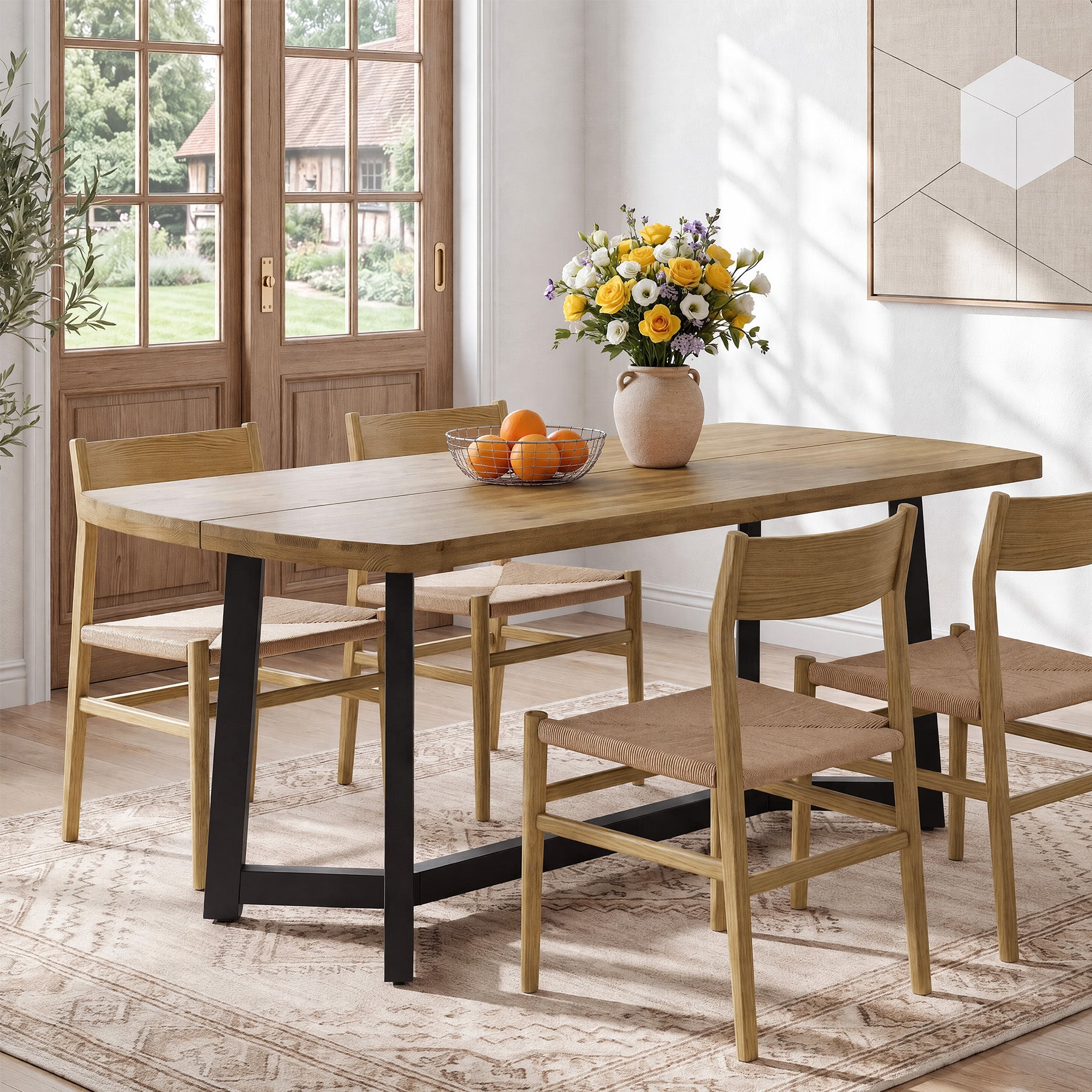 Tribesigns 63-Inch Solid Pine Wood Dining Table for 4-6, Industrial Farmhouse Kitchen Table
