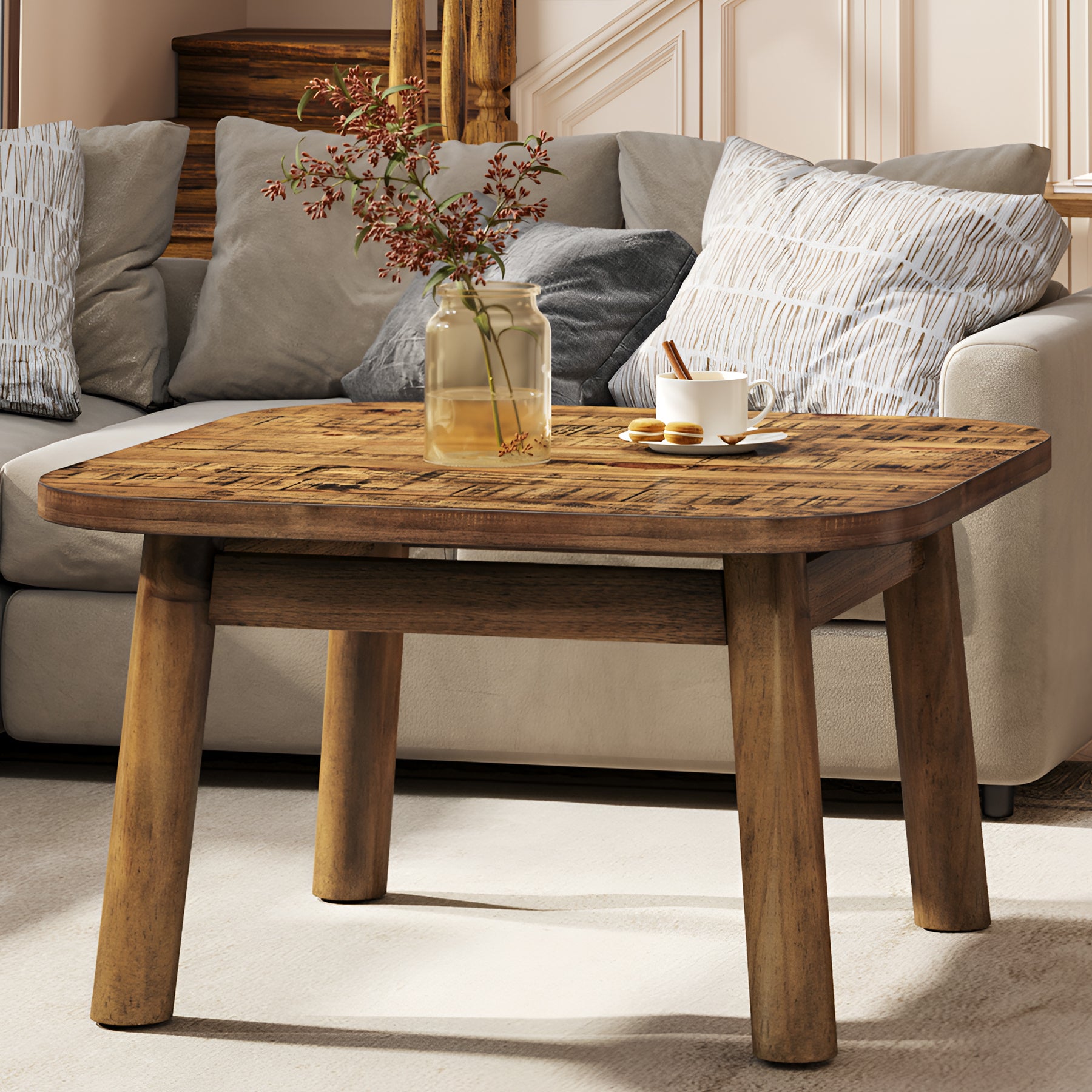 31.5" Solid Wood Square Coffee Table, Corner Farmhouse Center Table for Living Room