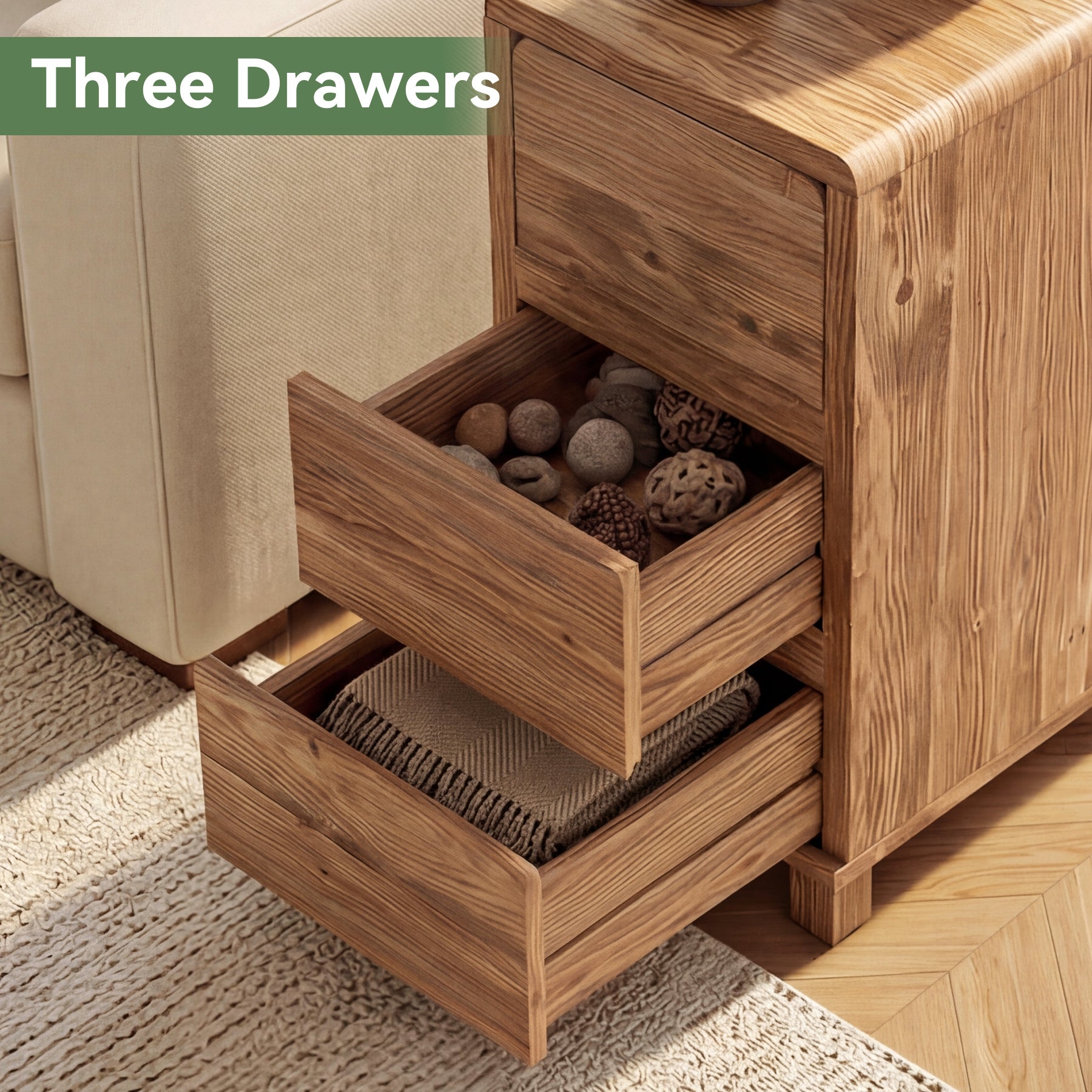 Tribesigns 25.59-Inch Tall Solid Wood Side Cabinet, 3-Drawer Narrow Nightstand
