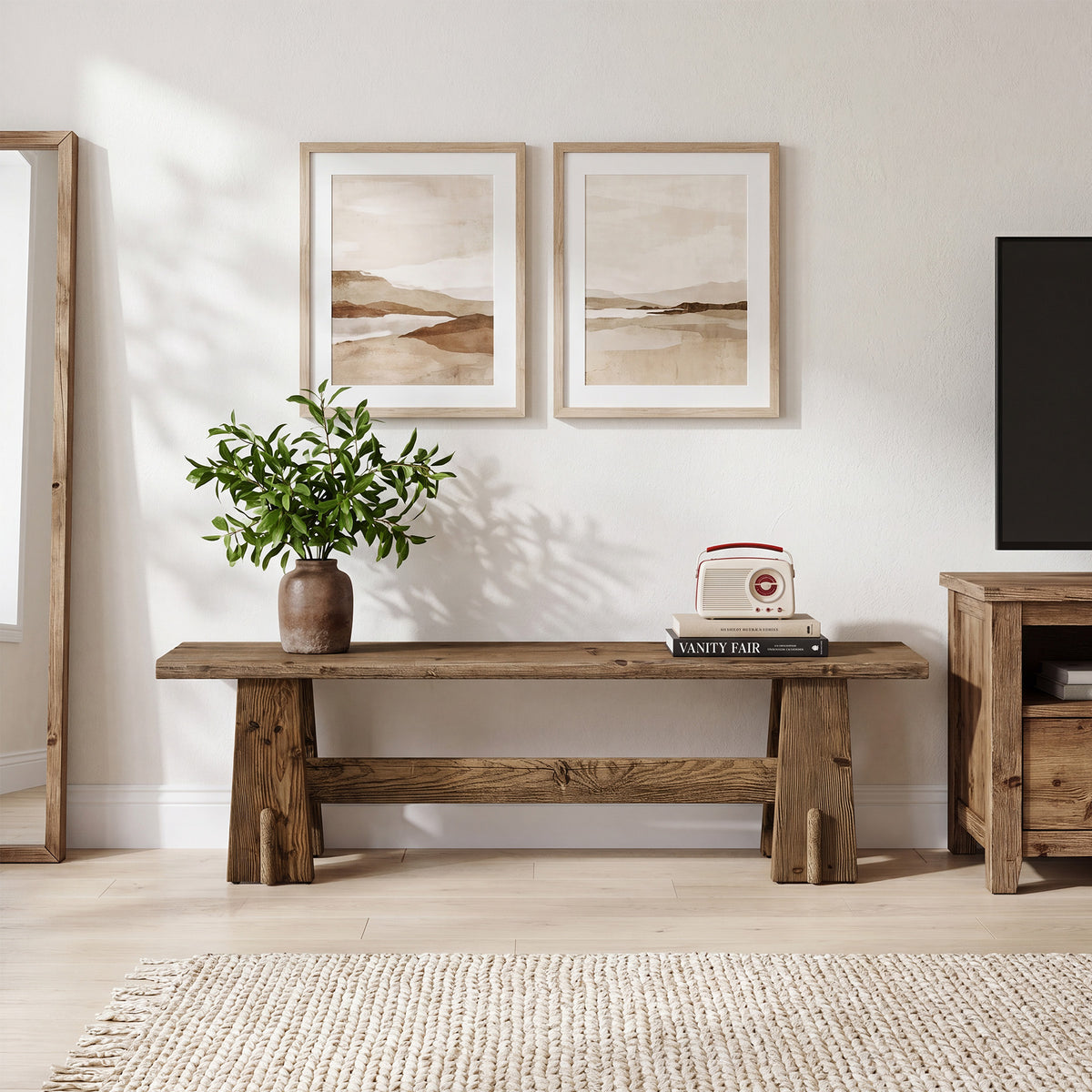 Tribesigns 59 Inch Solid Wood Bench with Rustic Farmhouse Design, Long Entryway Bench