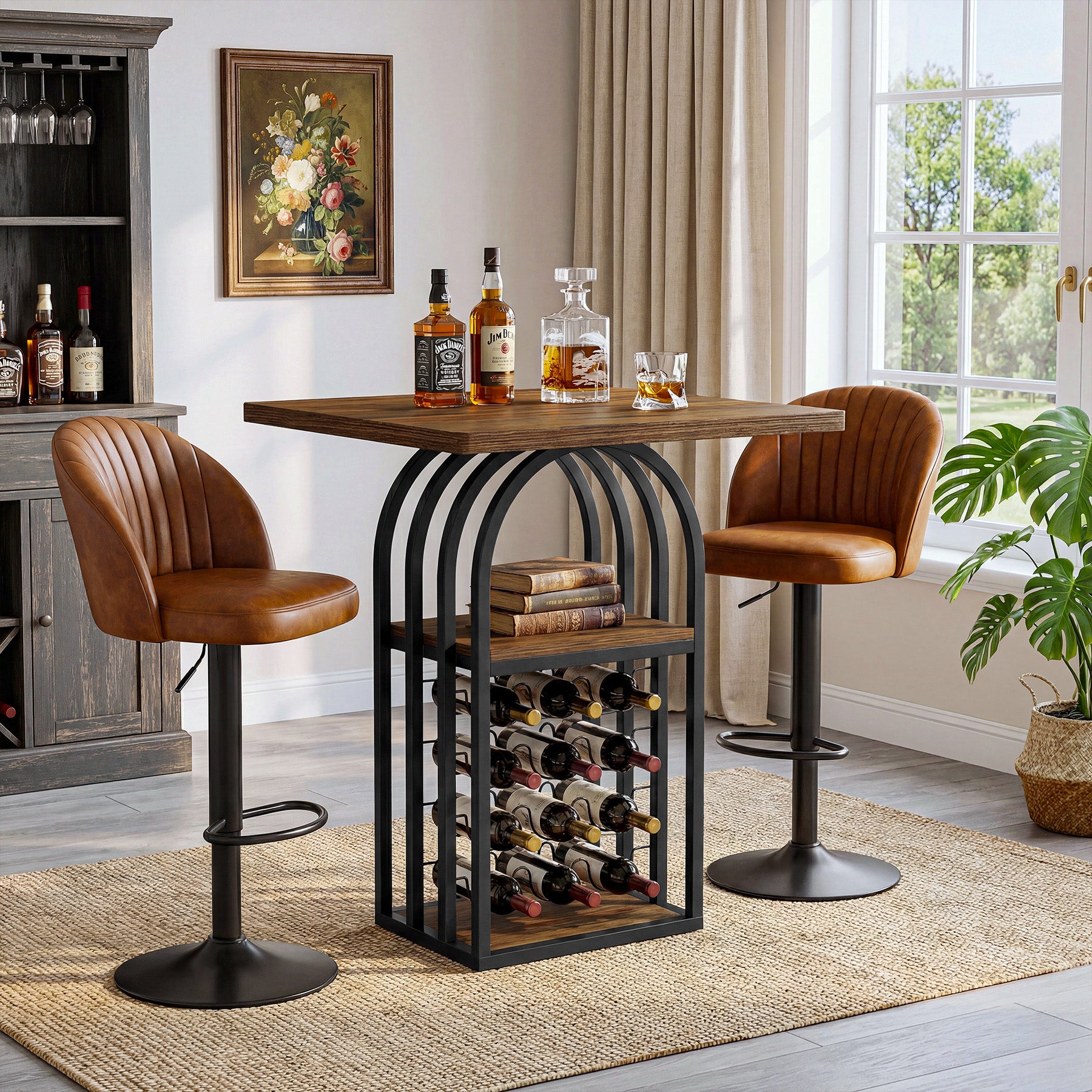 Tribesigns 35.43-Inch Square Bistro Pub Table with Wine Rack, Home Bar Table for Kitchen and Living Room