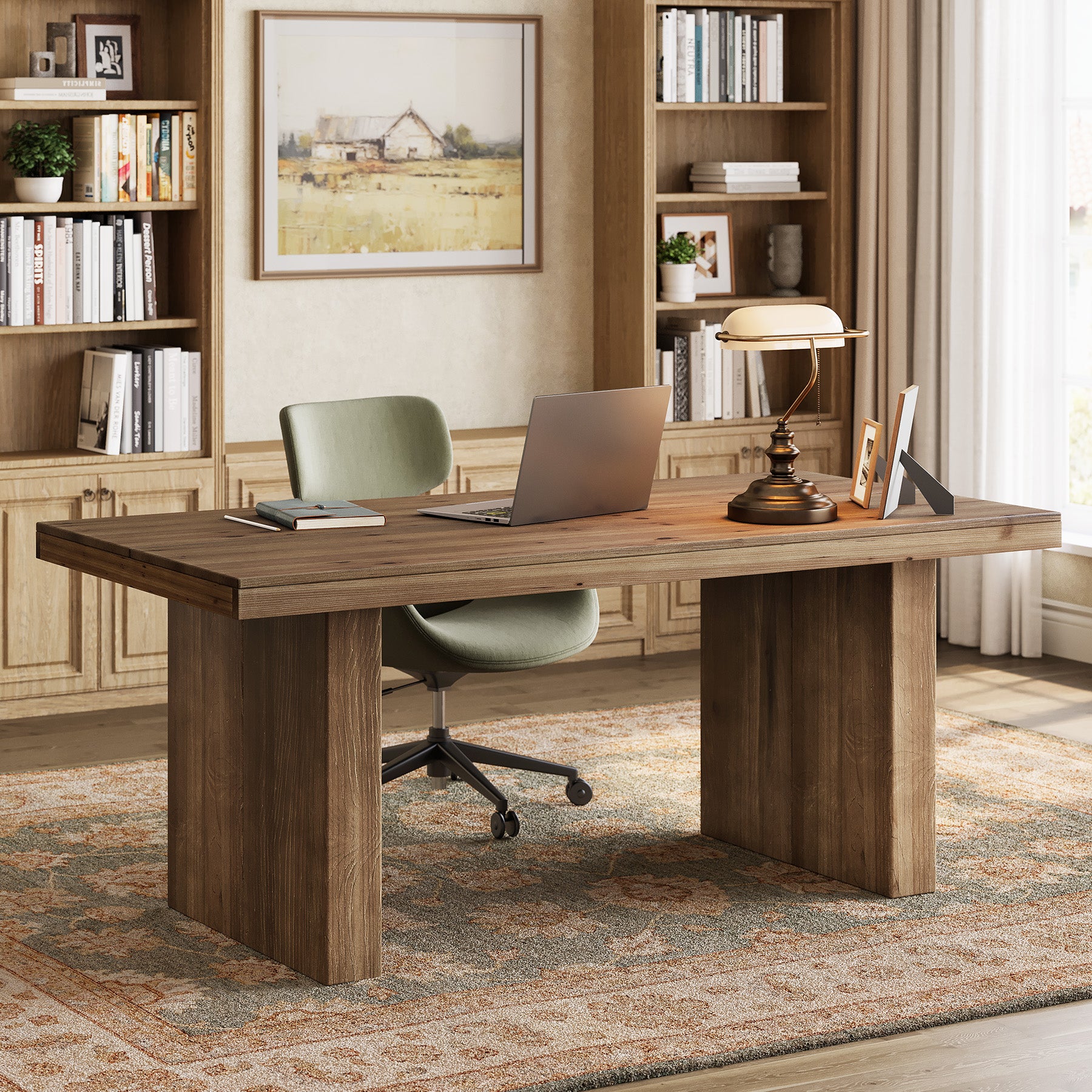 Tribesigns 63-Inch Solid Wood Executive Desk with Spacious Tabletop and Sturdy Wooden Legs, Farmhouse Computer Desk for Home Office Study and Workstation