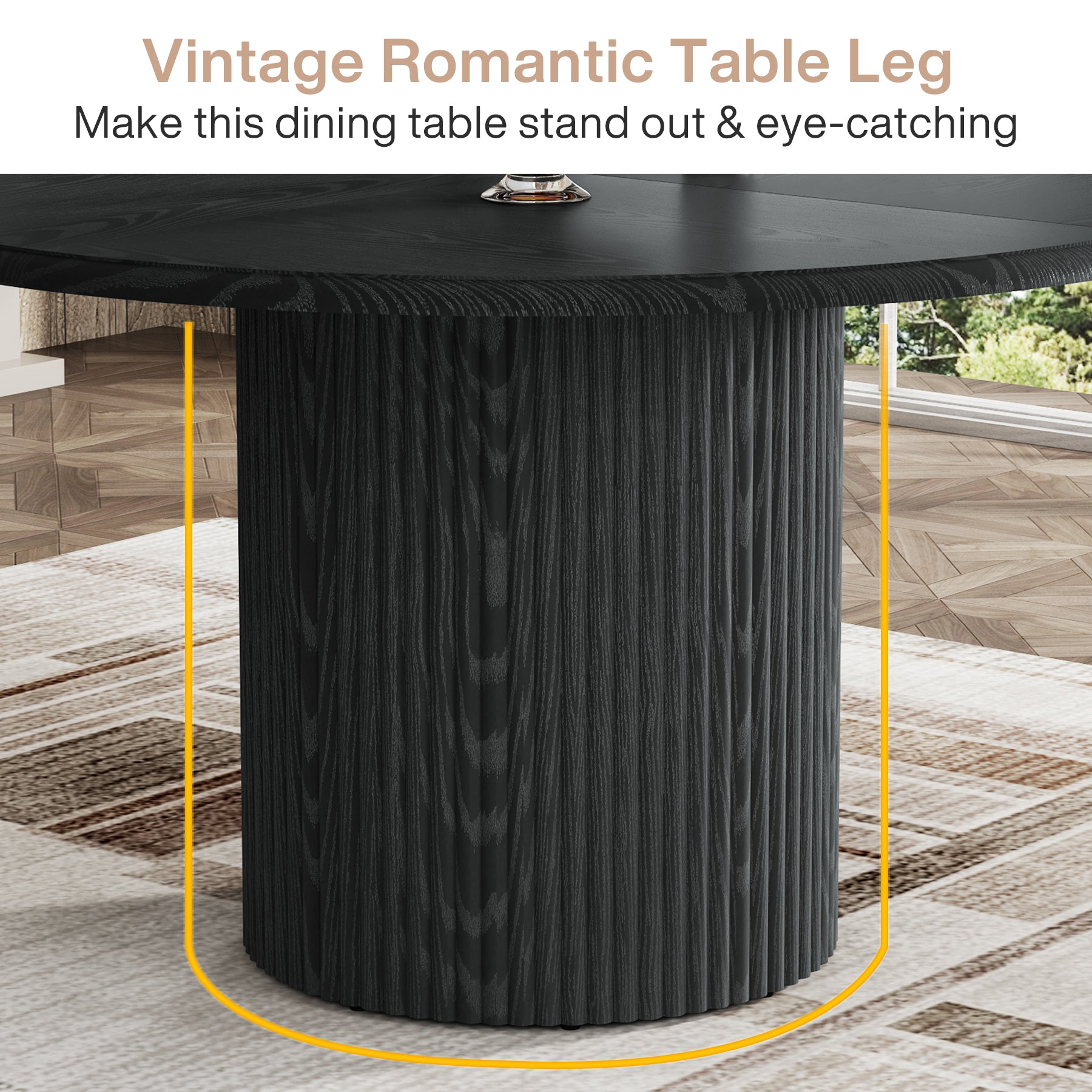 Modern Round Dining Table, 47-Inch 4-Seater with Metal Base