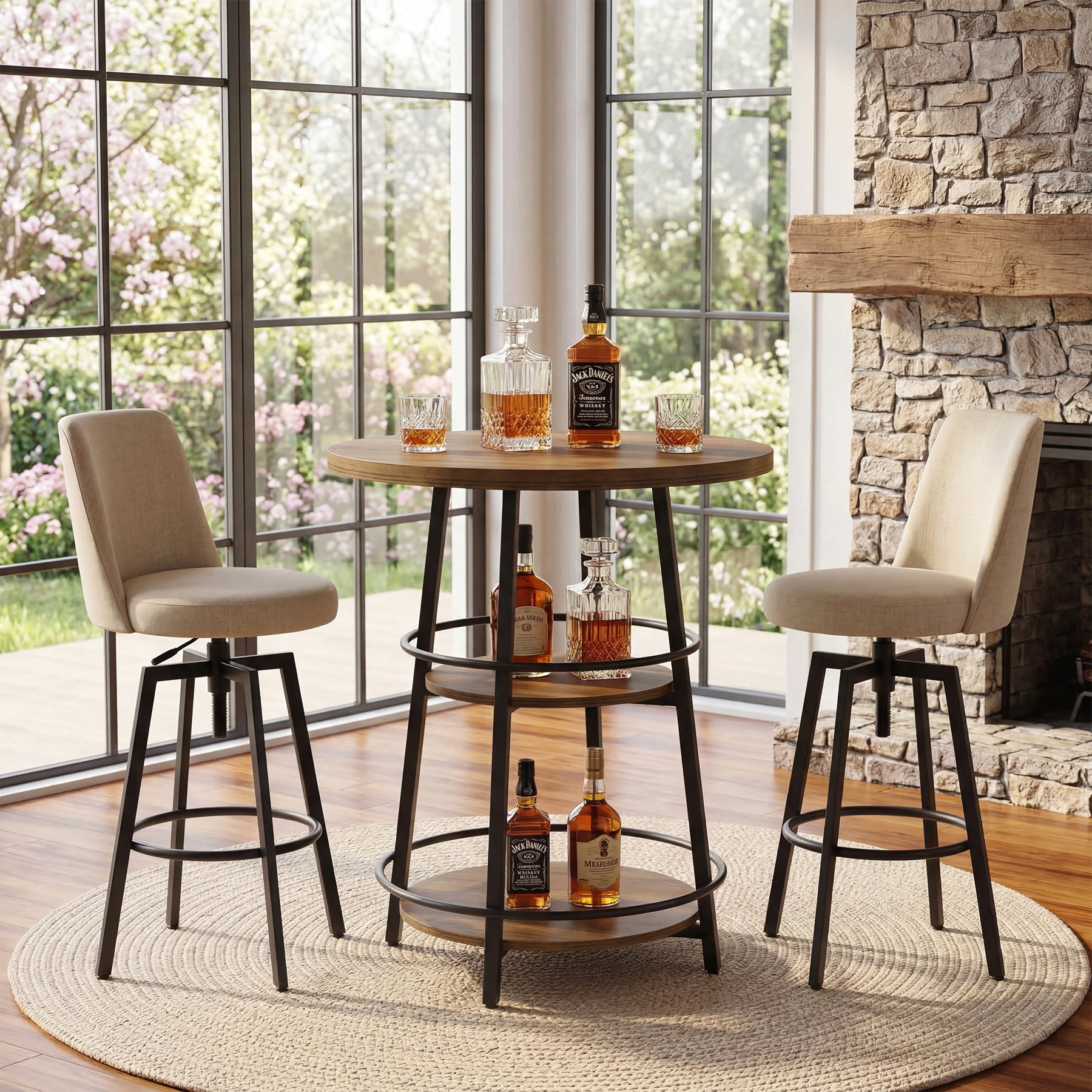 Tribesigns 35.4-Inch Round Bar Table, Counter Height Pub Table with Storage Shelves for Kitchen and Small Spaces