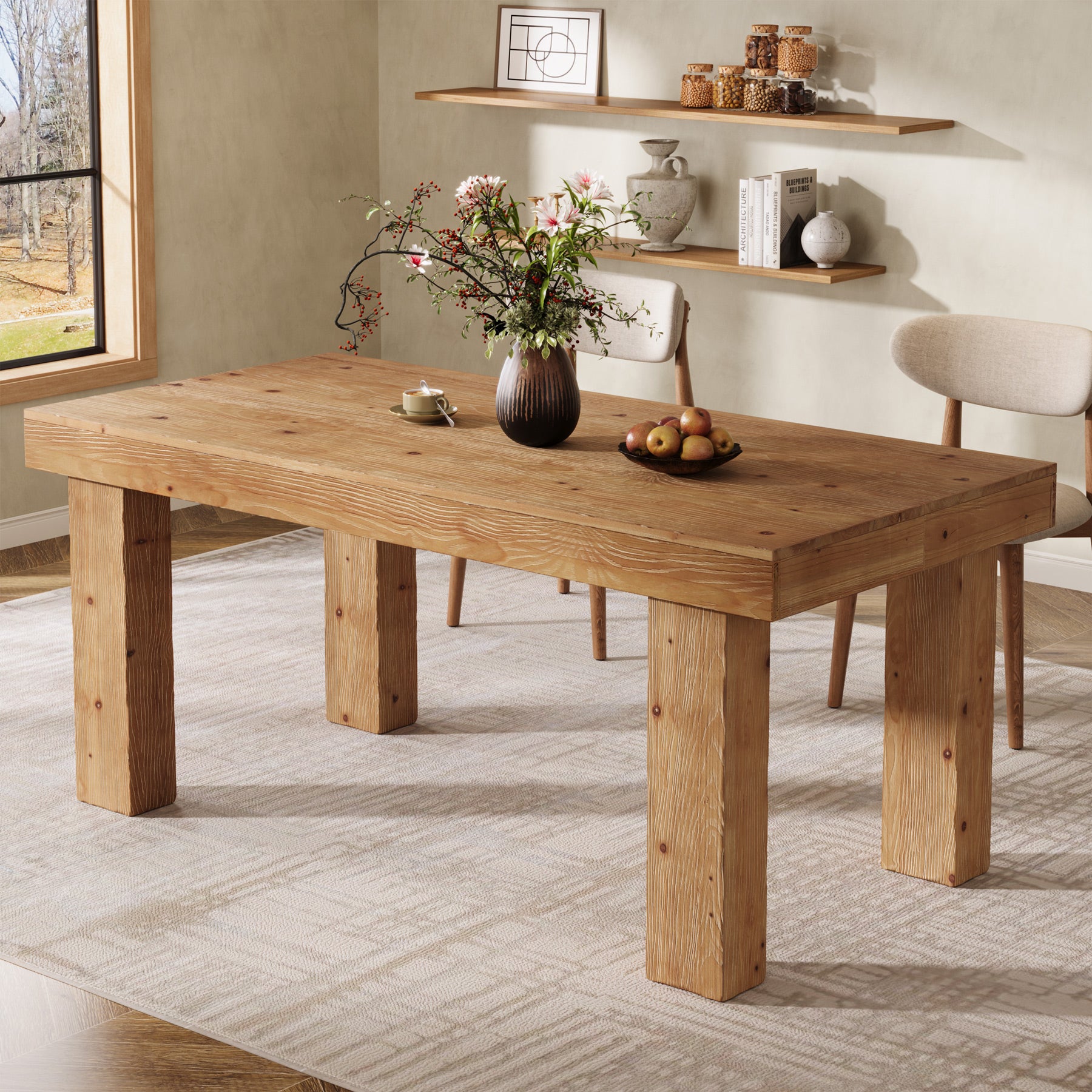 Tribesigns 63-Inch Solid Wood Kitchen Table for 4-6 People, Farmhouse Dining Table with Thick Tabletop