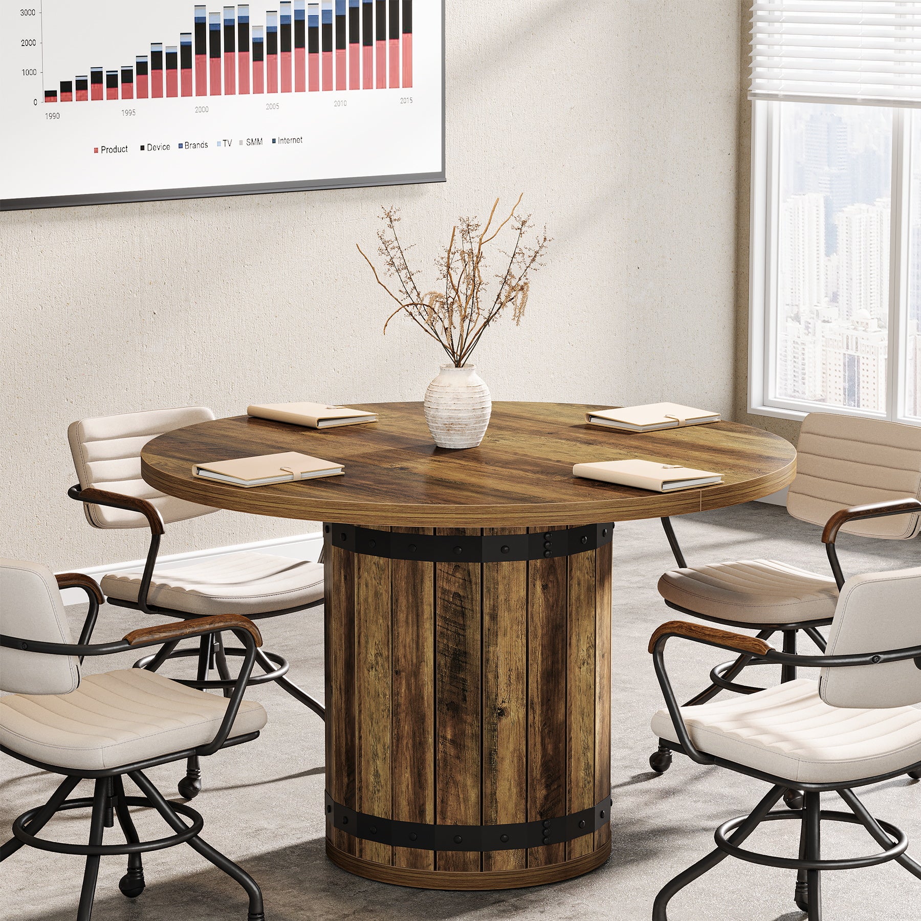 Tribesigns 39.37-Inch Round Conference Table, Fence Base Meeting Table