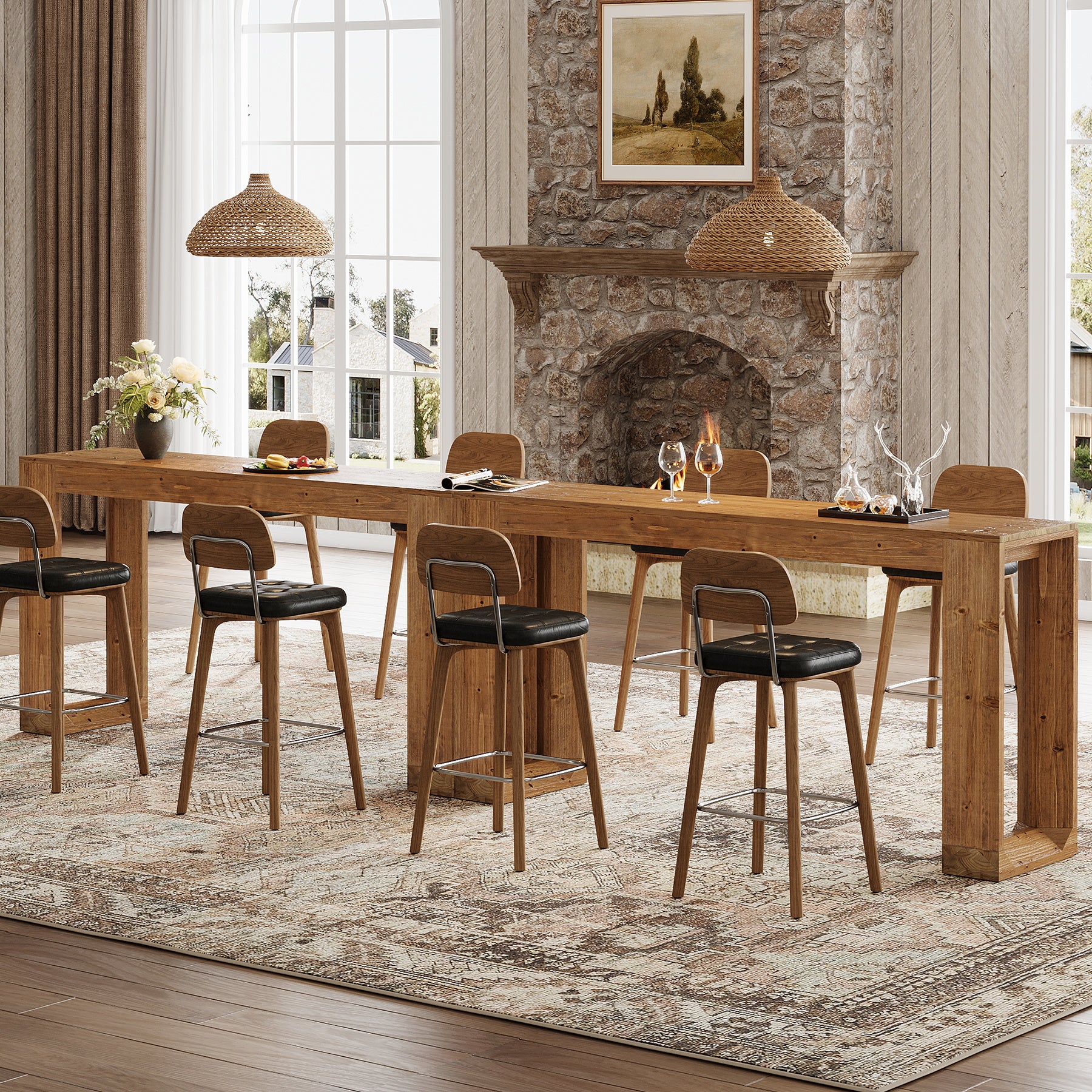 Tribesigns 63-Inch Solid Wood Counter Height Bar Table, Narrow Pub Dining Table for Kitchen and Home Bar