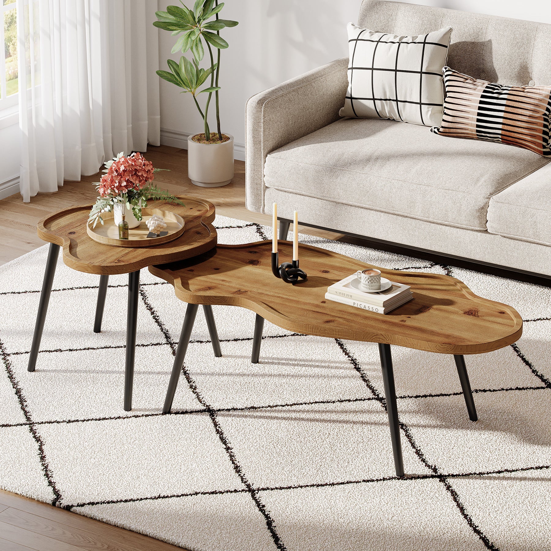 Tribesigns Solid Wood Nesting Coffee Table Set of 2