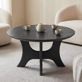 Tribesigns 31.1 Inch Round Coffee Table with Cross Base, Modern Black Table for Living Room 3