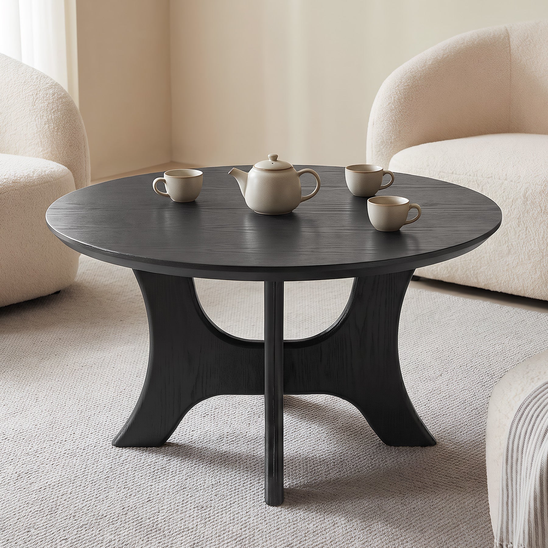 Tribesigns 31.1 Inch Round Coffee Table with Cross Base, Modern Black Table for Living Room