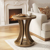 17.72 Inch Round Side Table, Farmhouse End Table with Curved Frame and Storage for Living Room 3