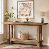 Tribesigns 63" Console Table, Farmhouse Solid Wood Entryway Sofa Table with 2-Tier Storage 3