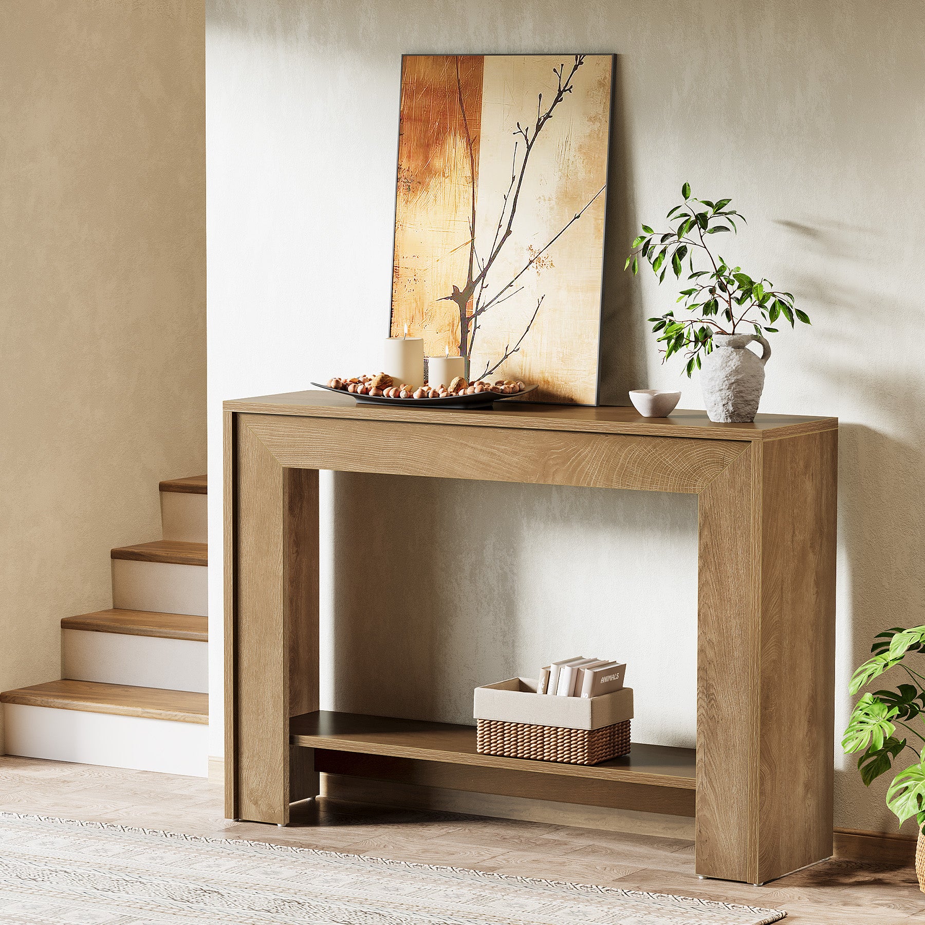 Tribesigns 41.3-Inch Farmhouse Console Table with 2-Tier Open Storage, Narrow Entryway Sofa Table for Living Room Hallway and Foyer