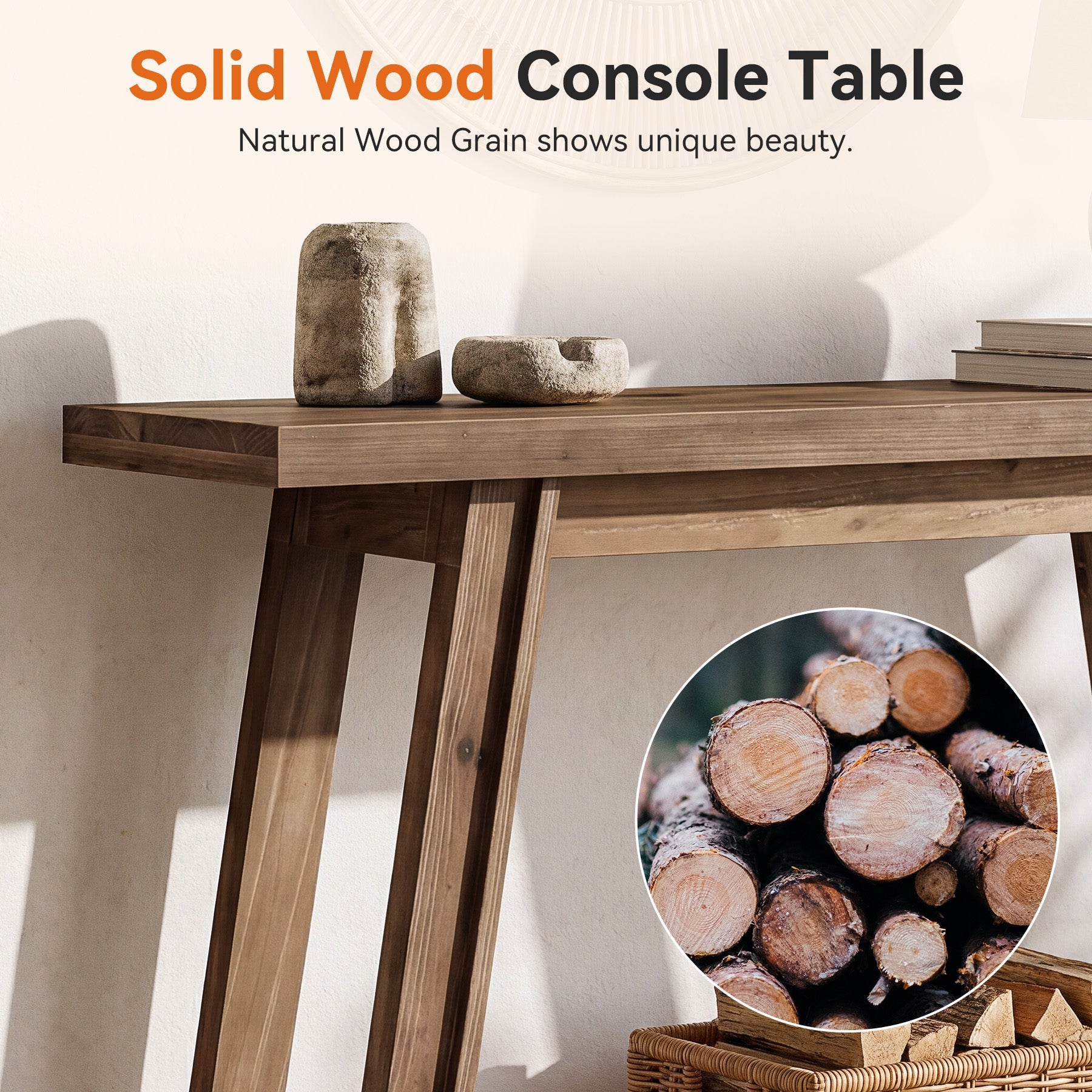 41.34-Inch Solid Wood Console Table with 2-Tier Storage Shelf, Narrow Entryway Sofa Table for Hallway and Behind Couch