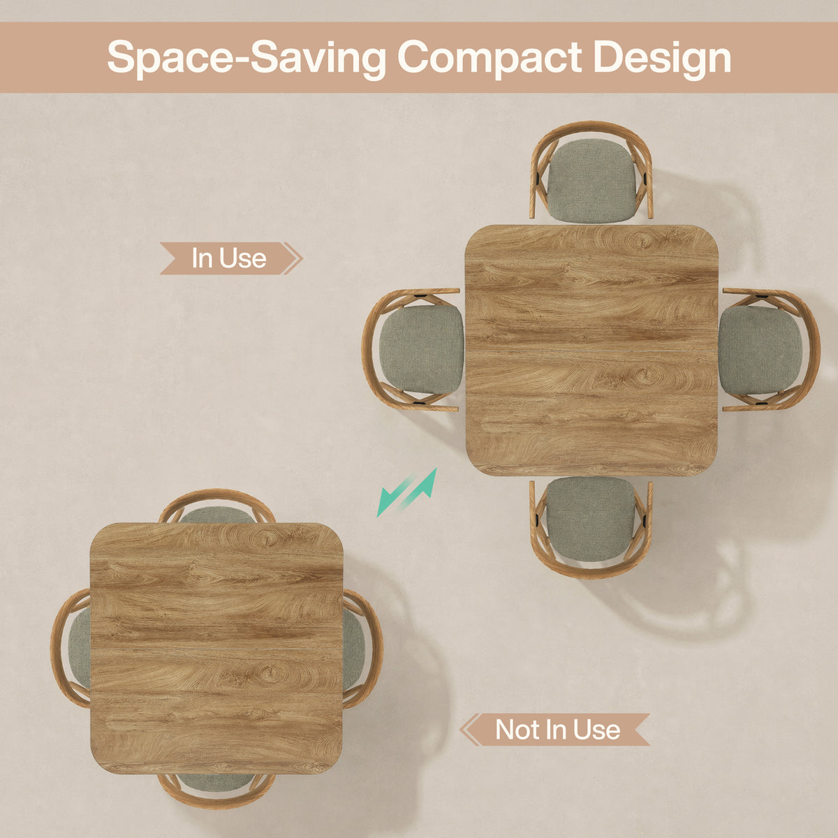 47.2 Inch Square Dining Table for 4, Modern Kitchen Table with Rounded Corners for Small Spaces