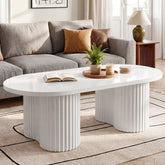 Tribesigns 47-Inch Oval Coffee Table with Fluted Design, Modern White Center Table for Living Room and Office 3