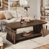 47-Inch Farmhouse Fluted Coffee Table, 2-Tier Storage Table in Dark Brown 3