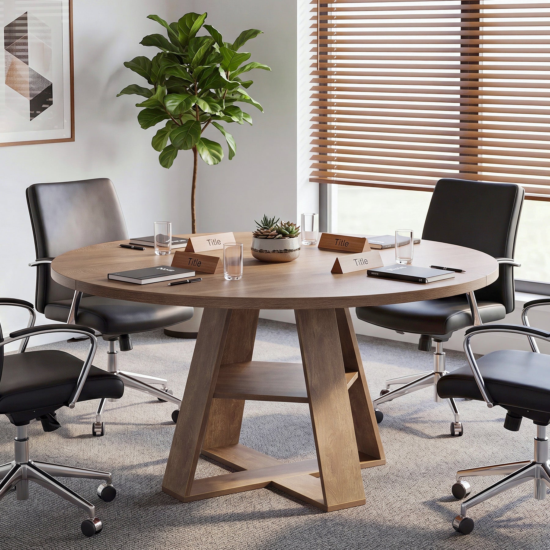Tribesigns 47.24-Inch Round Conference Table for 4, Office Meeting Table with Lower Storage Shelf and X-Cross Base for Conference Room