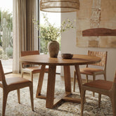 Tribesigns 47.2 Inch Solid Wood Round Dining Table for 4, Farmhouse Kitchen Table with Trestle Base 3