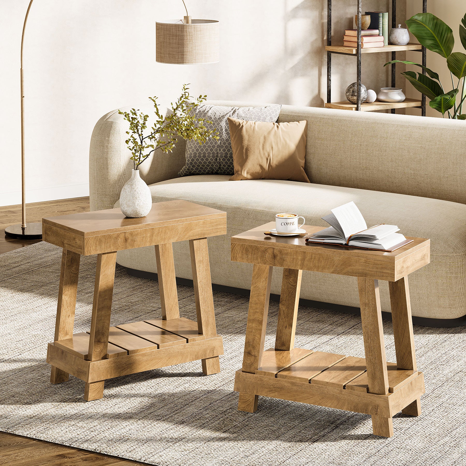 23.62" 2-Tier End Table - Farmhouse Bedside Nightstand with Storage Shelf