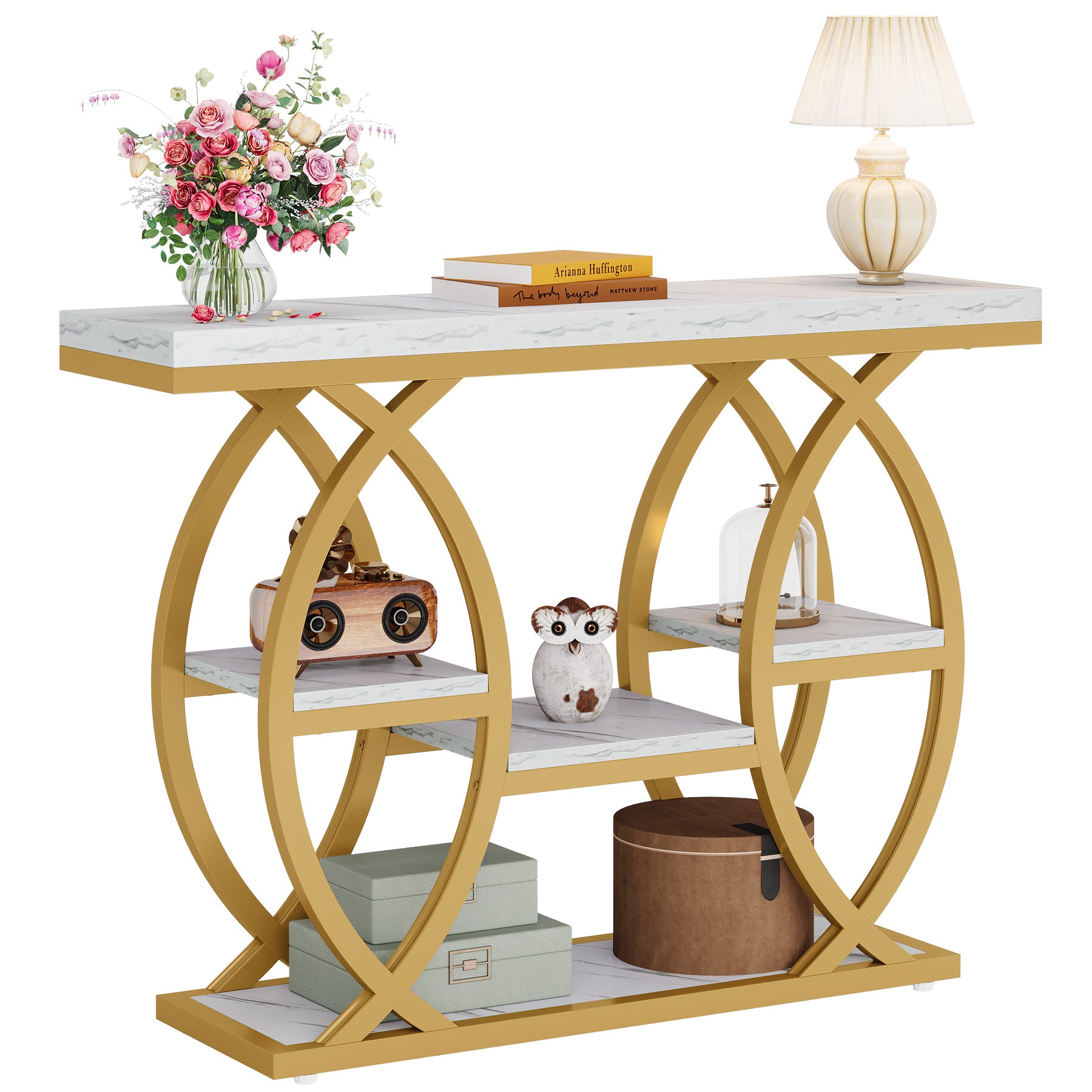 39.4" Industrial Console Table - 4-Tier Narrow Sofa Table with Metal Frame & Storage, Rustic Brown