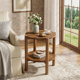 Tribesigns 19.68-Inch Solid Wood Round Side Table with Shelf, Farmhouse End Table for Bedroom 3