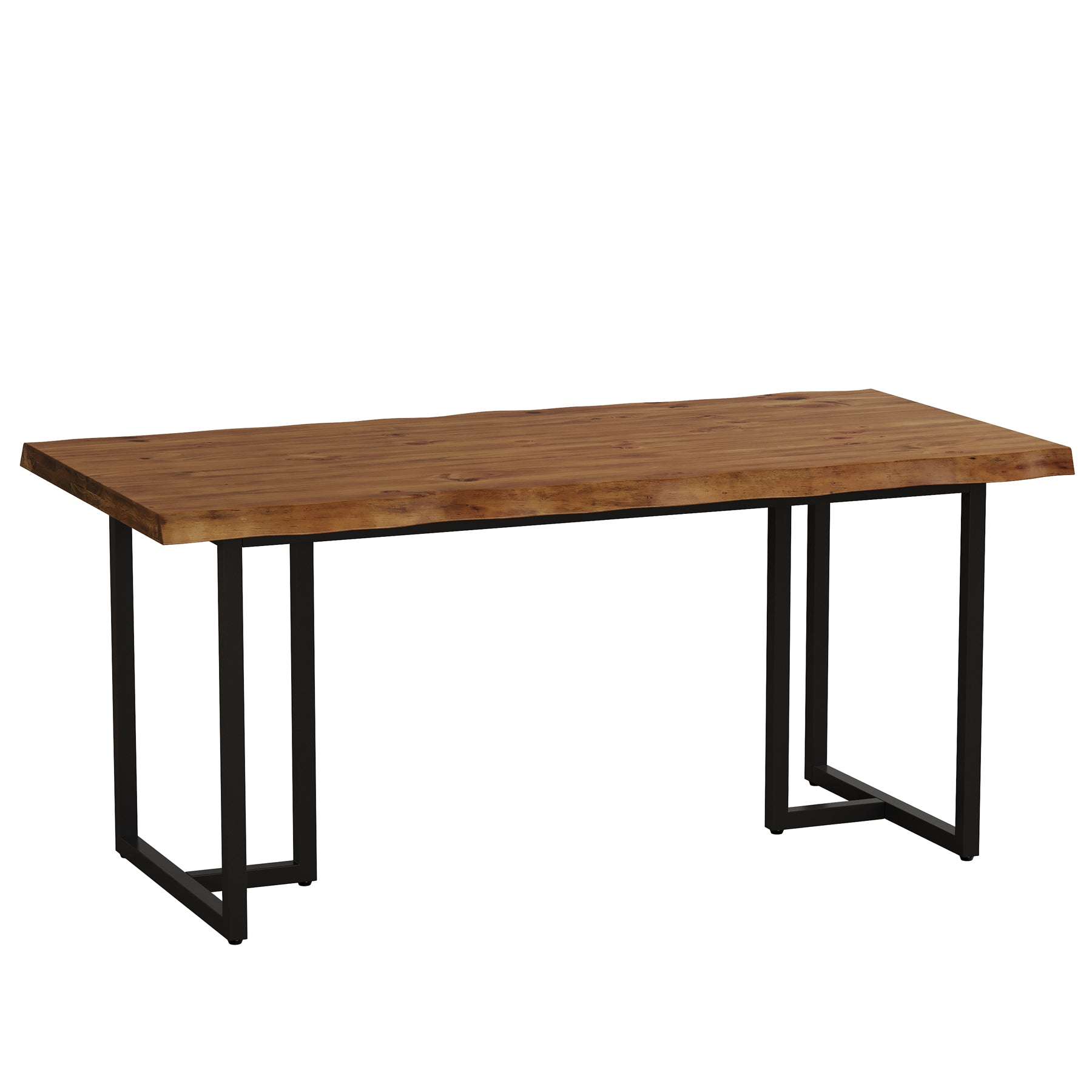 Tribesigns 63-Inch Solid Wood Home Office Desk with Live-Edge Inspired Top, Industrial Writing Desk with Metal Frame for Study and Work
