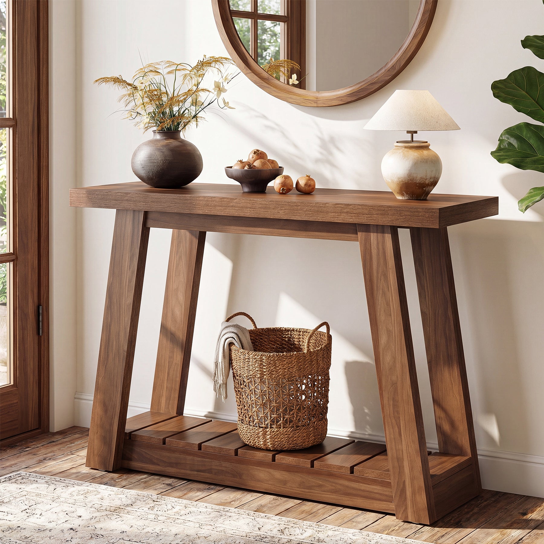 Tribesigns 41.3-Inch 2-Tier Wood Console Table, Narrow Entryway Storage Sofa Table with Open Shelves for Living Room and Hallway