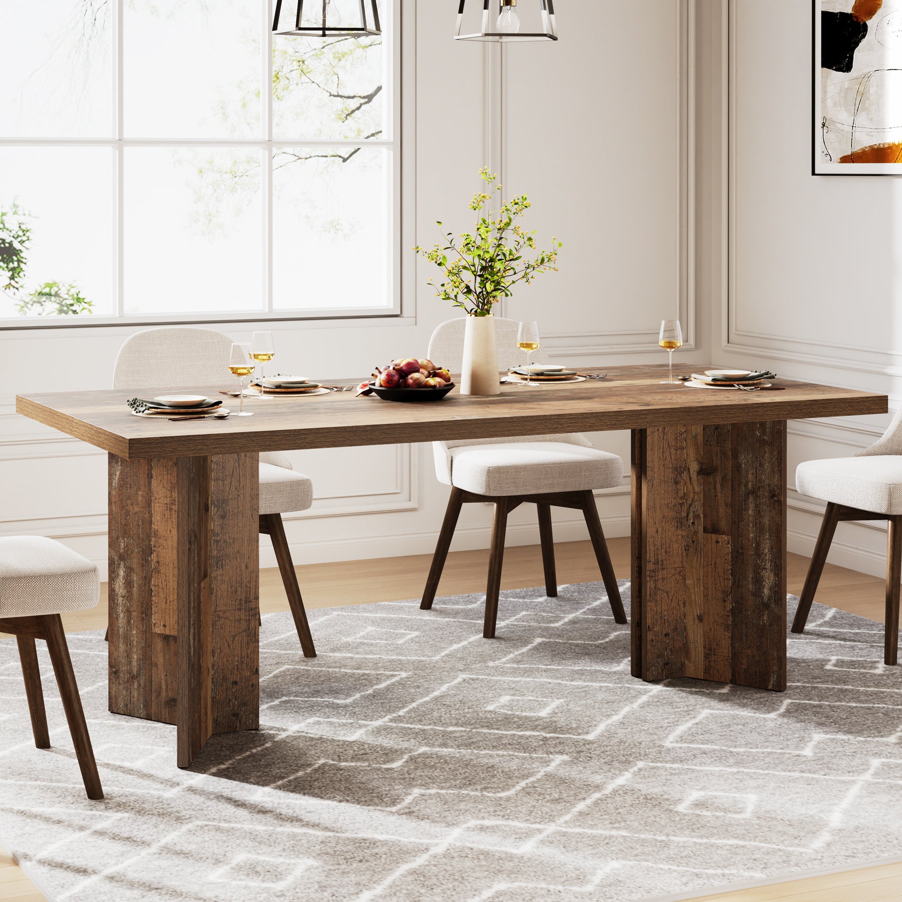 63" Dining Table, Farmhouse Kitchen Table with Large Tabletop for 4-6