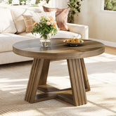 31.5-Inch Round Coffee Table with Thick MDF Tabletop and Cross Base, Rustic Farmhouse Center Table for Living Room 3