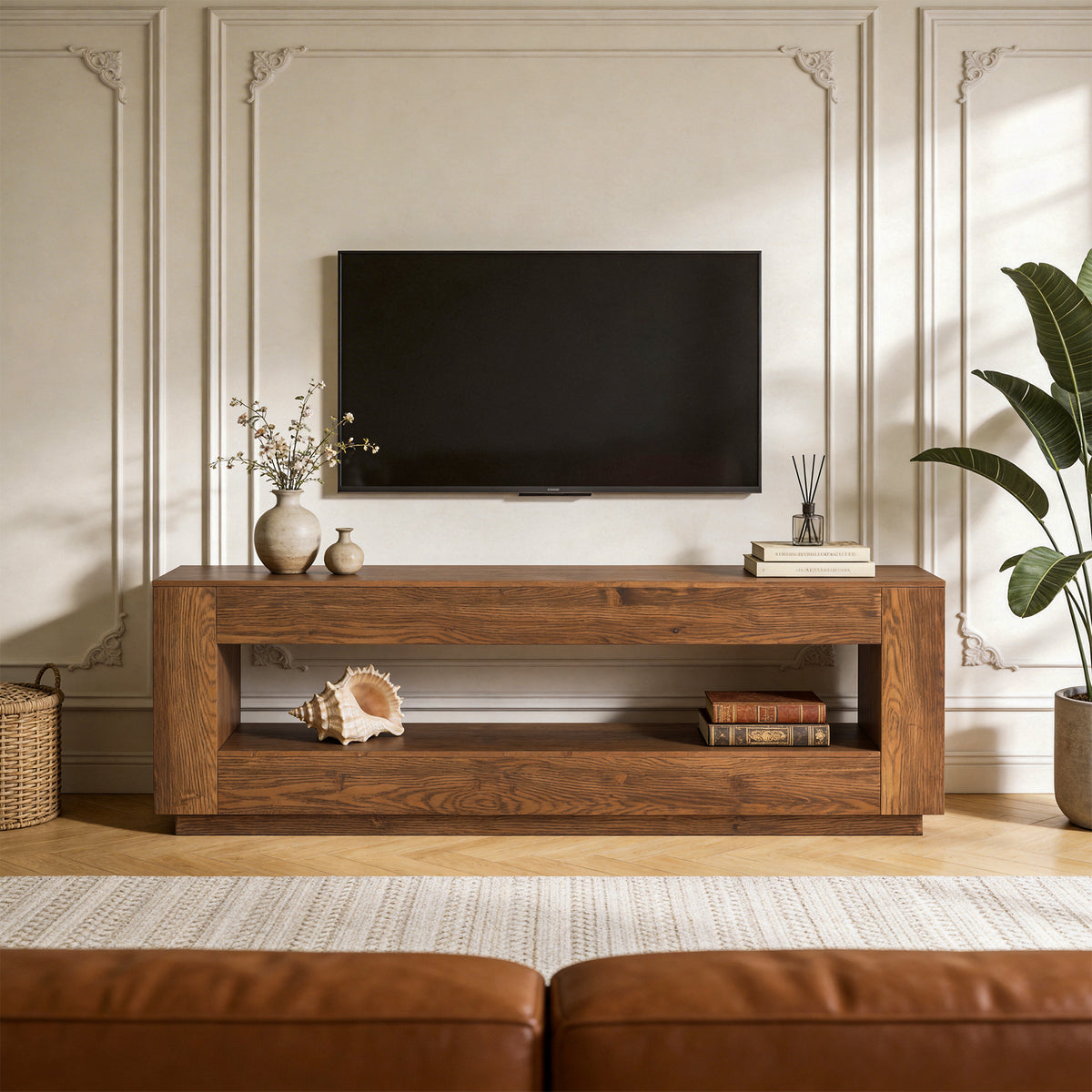 Tribesigns 70.86 Inch Solid Wood TV Stand with 2-Tier Storage Shelf, Extra Long Media Console for Living Room