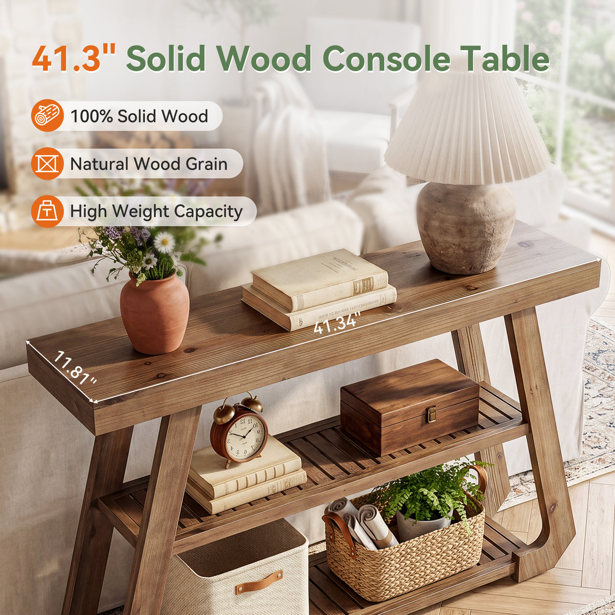 Tribesigns 41.3-Inch Solid Wood Console Table with Storage, Farmhouse Hallway Table for Entryway
