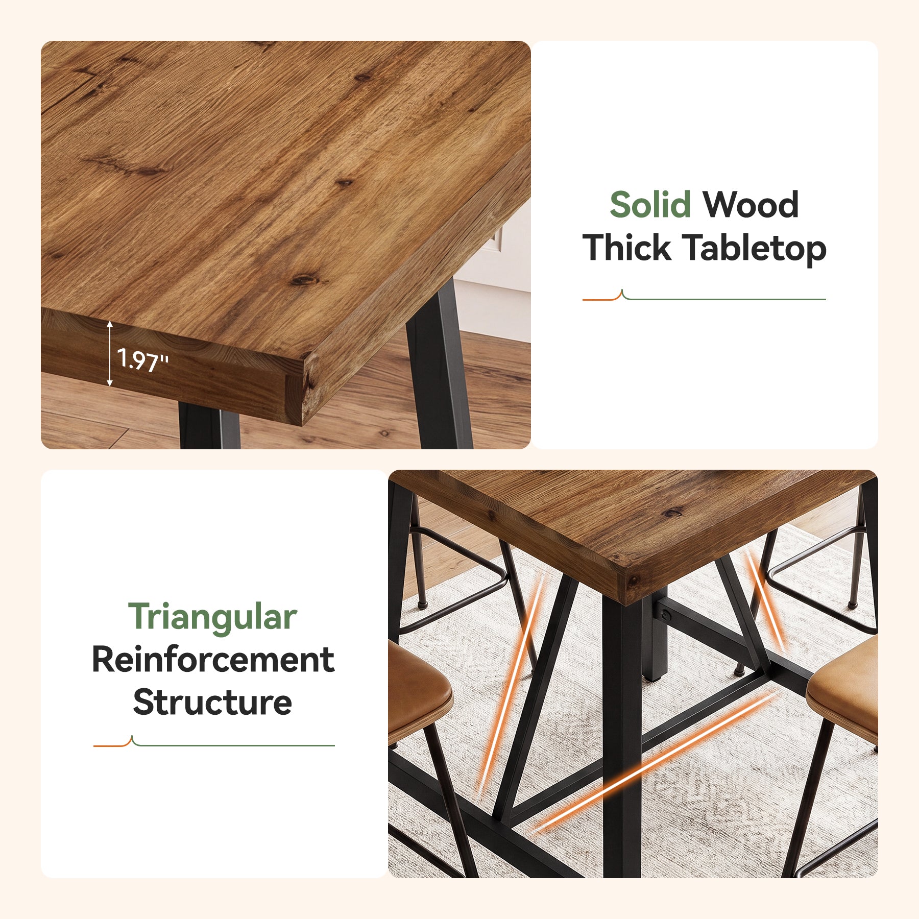 Tribesigns 31.5-Inch Square Bar Table with Solid Wood Top and Metal Footrest, Industrial Pub Table for Home Bar Kitchen and Cafe