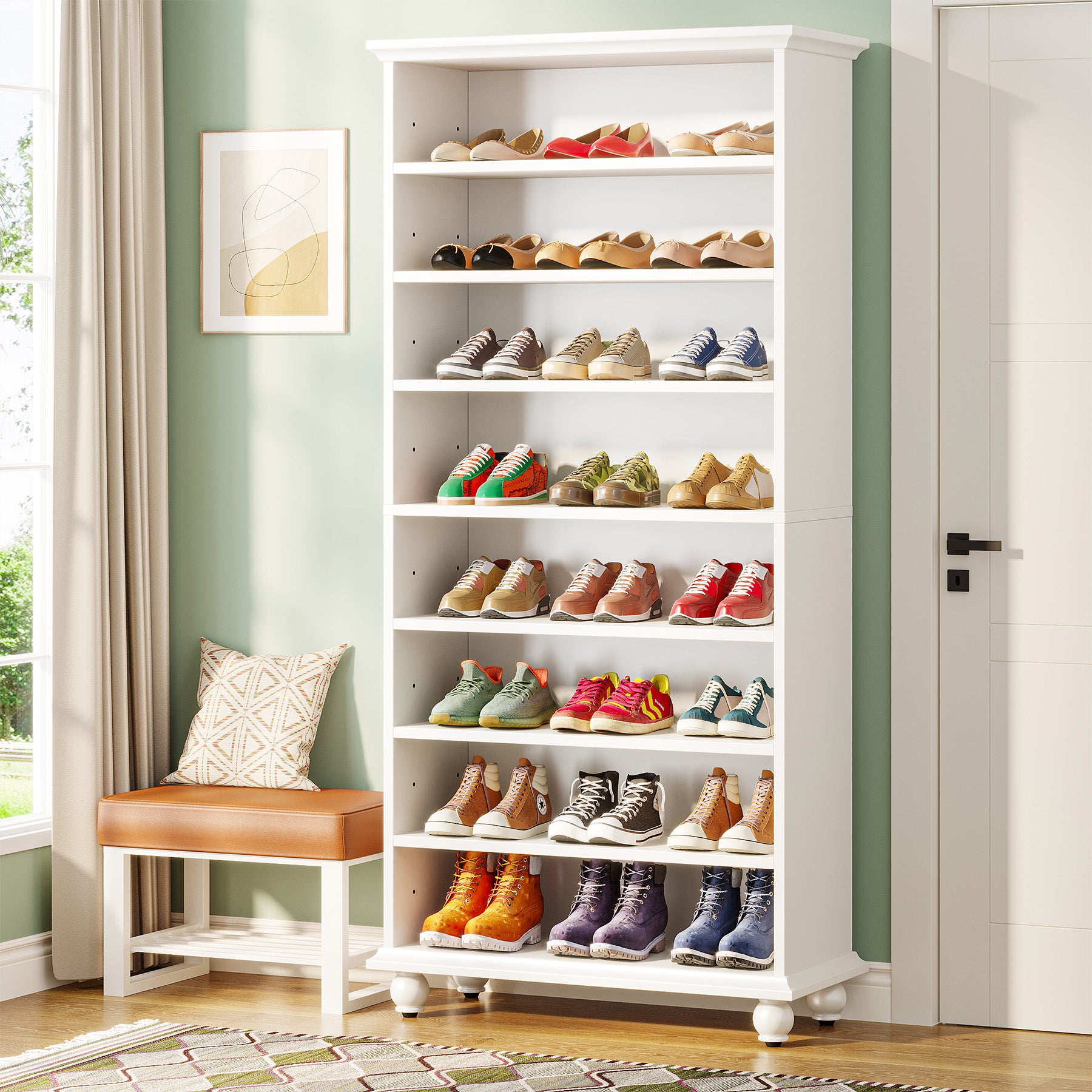 Tribesigns 69-Inch Tall Shoe Storage Cabinet with LED Lighting and Solid Wood Legs, 28-Inch Wide 30-Pair Shoe Rack Organizer