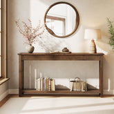 63-Inch Solid Wood Console Table, Farmhouse 2-Tier Entryway Sofa Table for Hallway 3