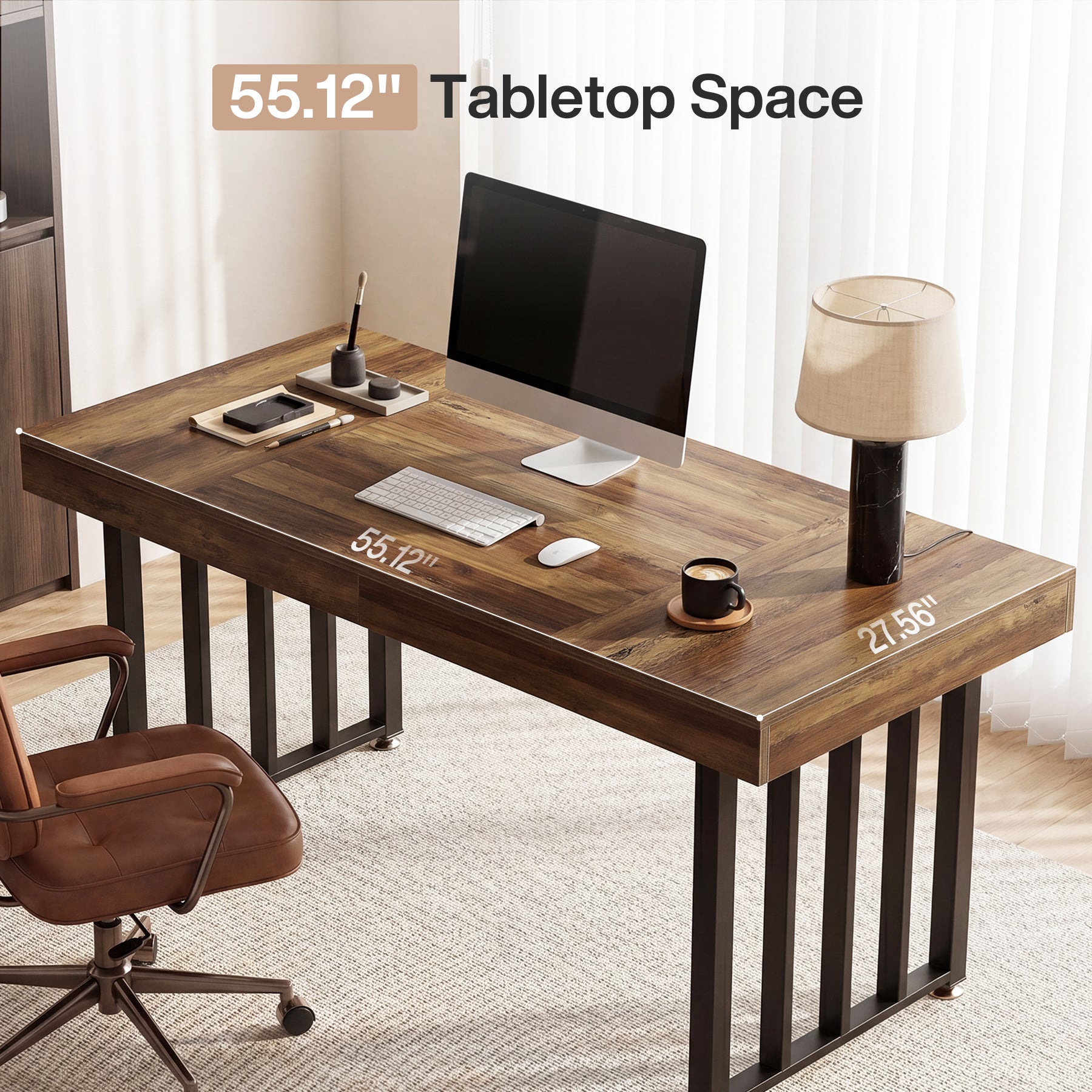 55 Inch Computer Desk with Reinforced Metal Frame, Modern Writing Table for Home Office