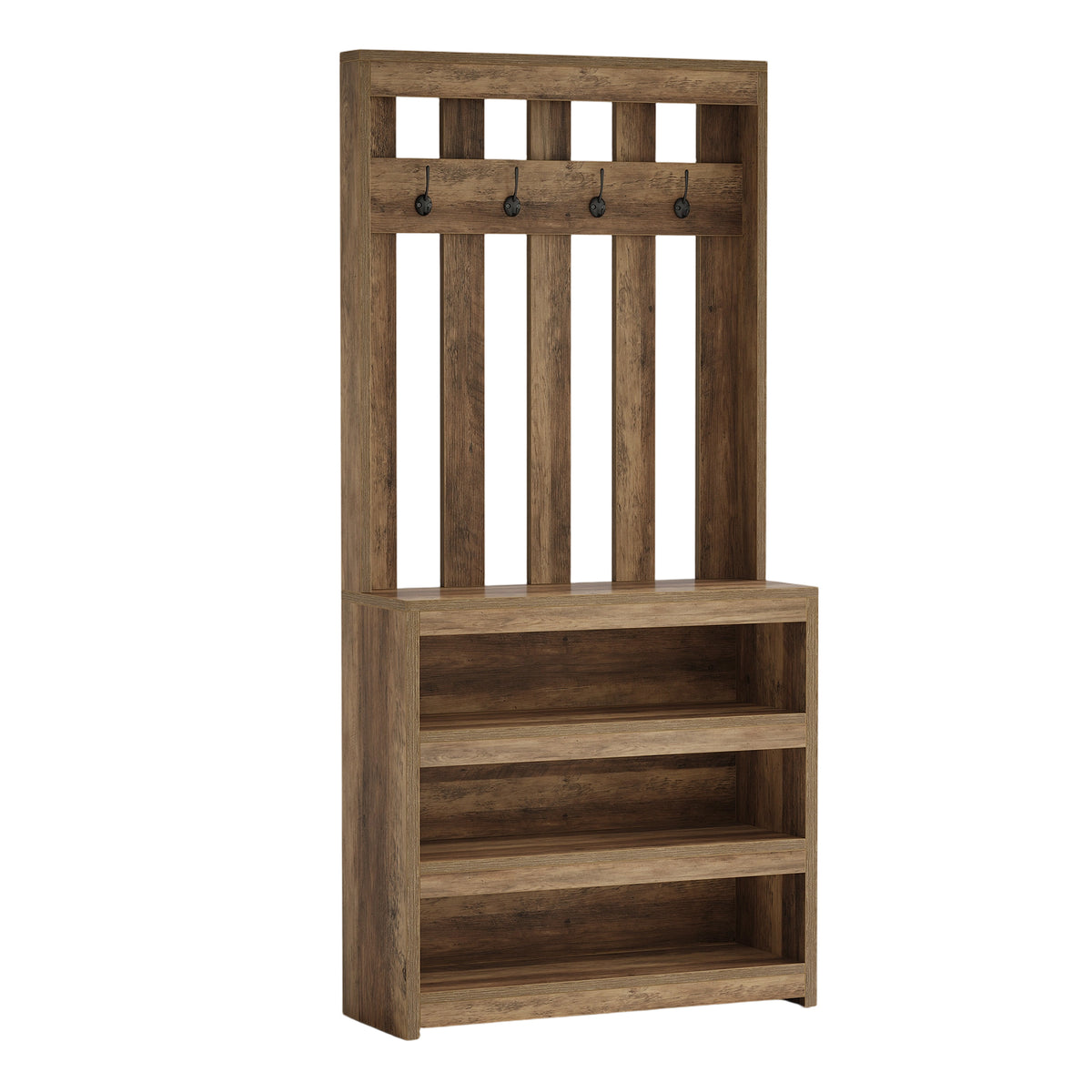 Tribesigns 70.87" Slatted Room Divider with Shoe Shelves, Farmhouse Hall Tree with 4 Hooks for Entryway