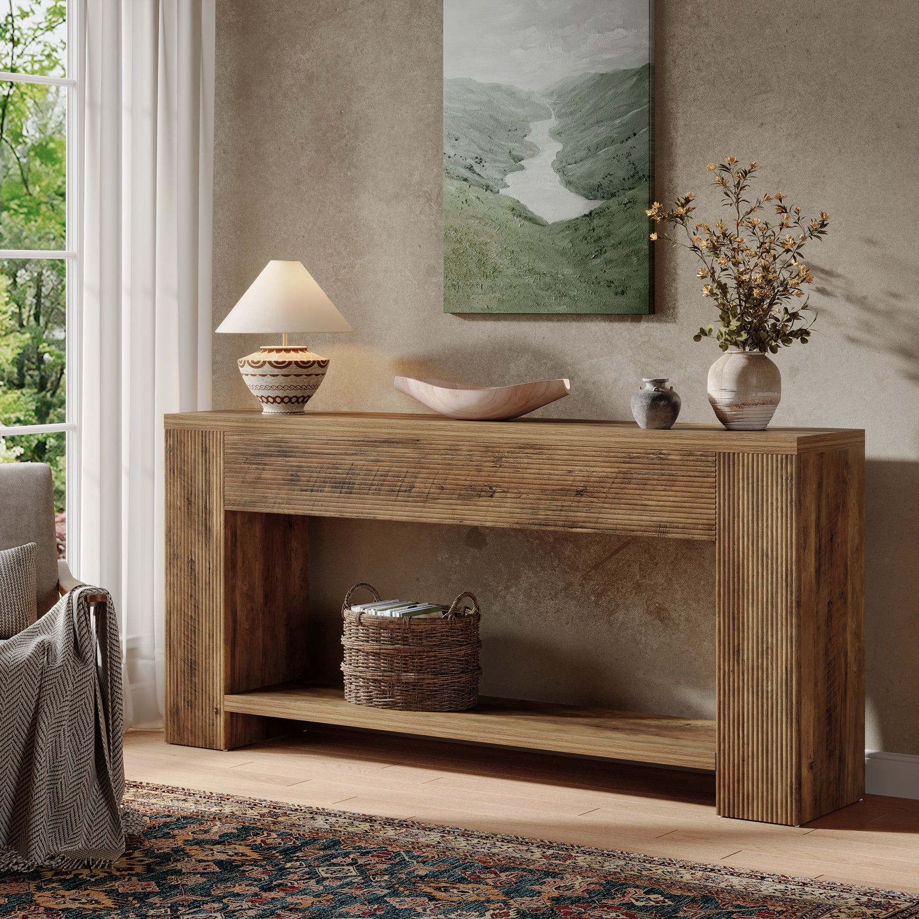 Tribesigns 70.9-Inch Console Table, Farmhouse Fluted Sofa Table for Entryway and Living Room
