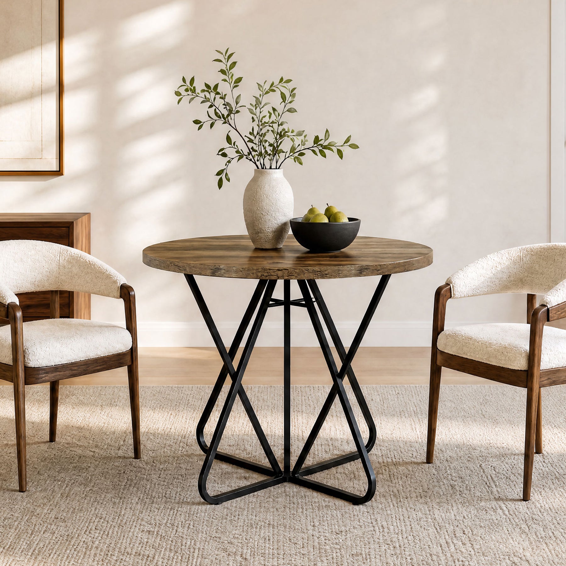 Tribesigns 31.5-Inch Round Dining Table with Geometric Metal Base, Small Kitchen Table for 2-3 People
