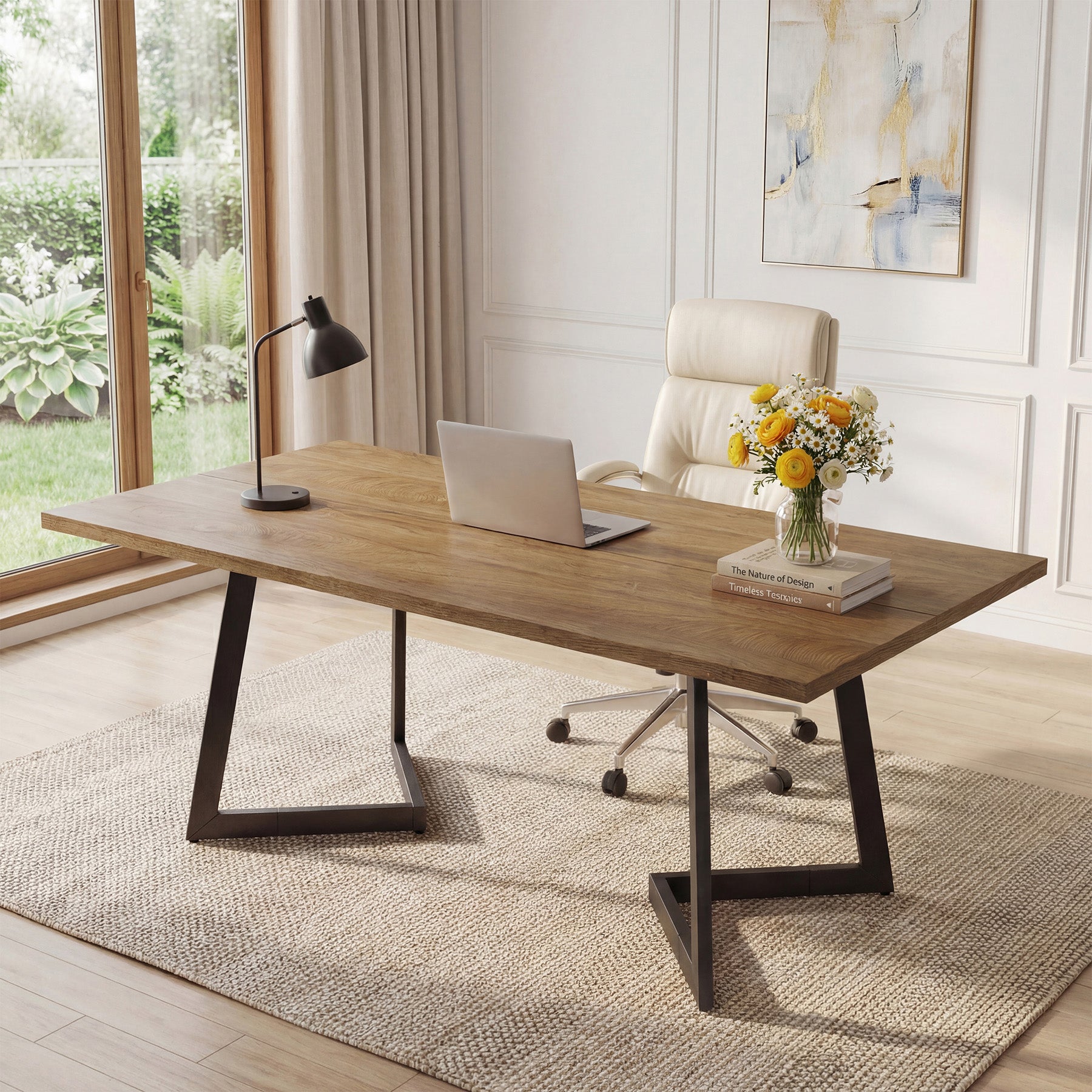 Tribesigns 62.2-Inch Industrial Executive Desk with V-Shaped Metal Legs, Large Computer Writing Desk for Home Office and Study Room