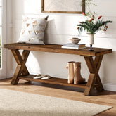 Tribesigns 43.3-Inch Solid Wood Entryway Bench with Storage Shelf and X-Shaped Legs, Farmhouse Shoe Bench for Hallway and Living Room 3