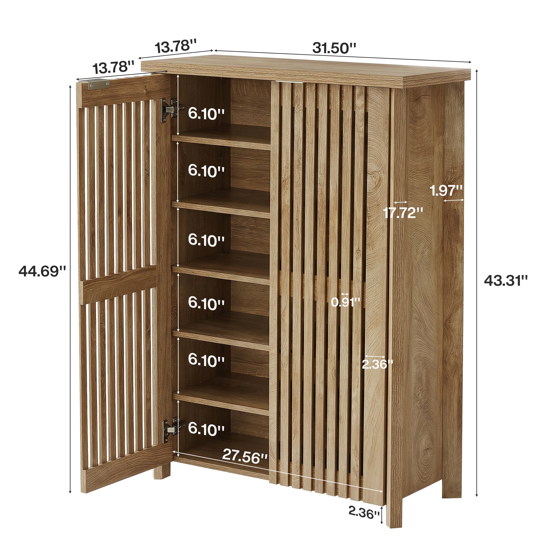 Tribesigns 43.31 Inch 6-Tier Shoe Cabinet with Louvered Doors, Farmhouse Shoe Storage Cabinet for Entryway and Hallway