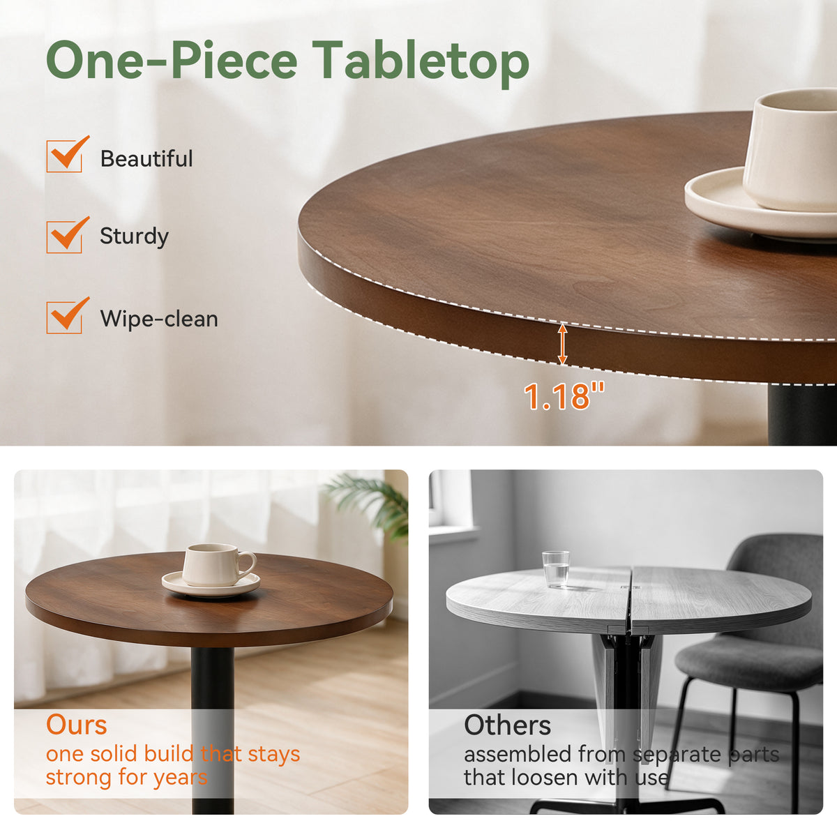 Tribesigns 31.5-Inch Round Dining Table with Black Metal Pedestal Base, Small Kitchen Table for 2-4 People in Dining Room