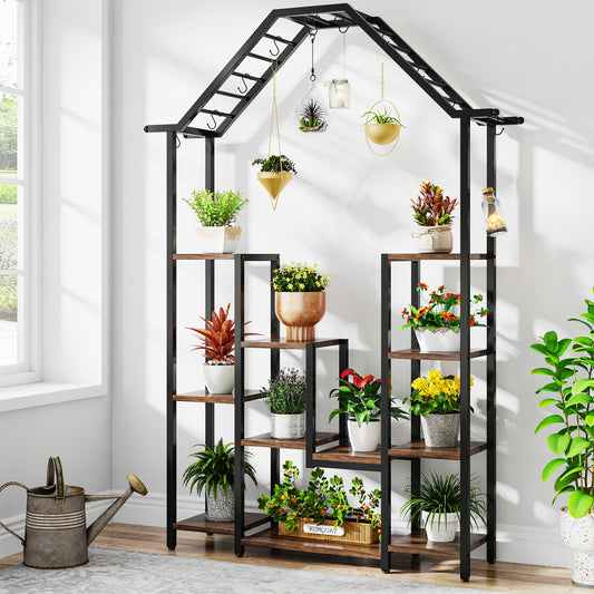 11-Tier Plant Stand with 10 S-Hooks, 71.3" Plant Rack Flower Stand Tribesigns