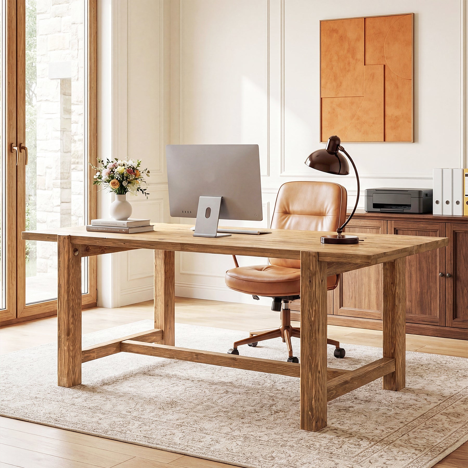 Tribesigns 63-Inch Solid Wood Computer Desk, Large Executive Office Desk with Sturdy Legs