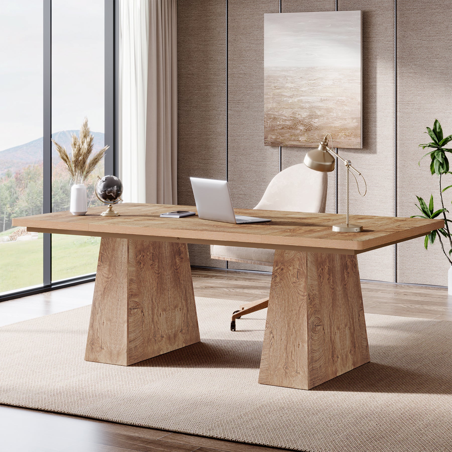 Tribesigns 63 Inch Executive Desk, Large Office Computer Desk with Double Pedestal for Home Office Conference Room