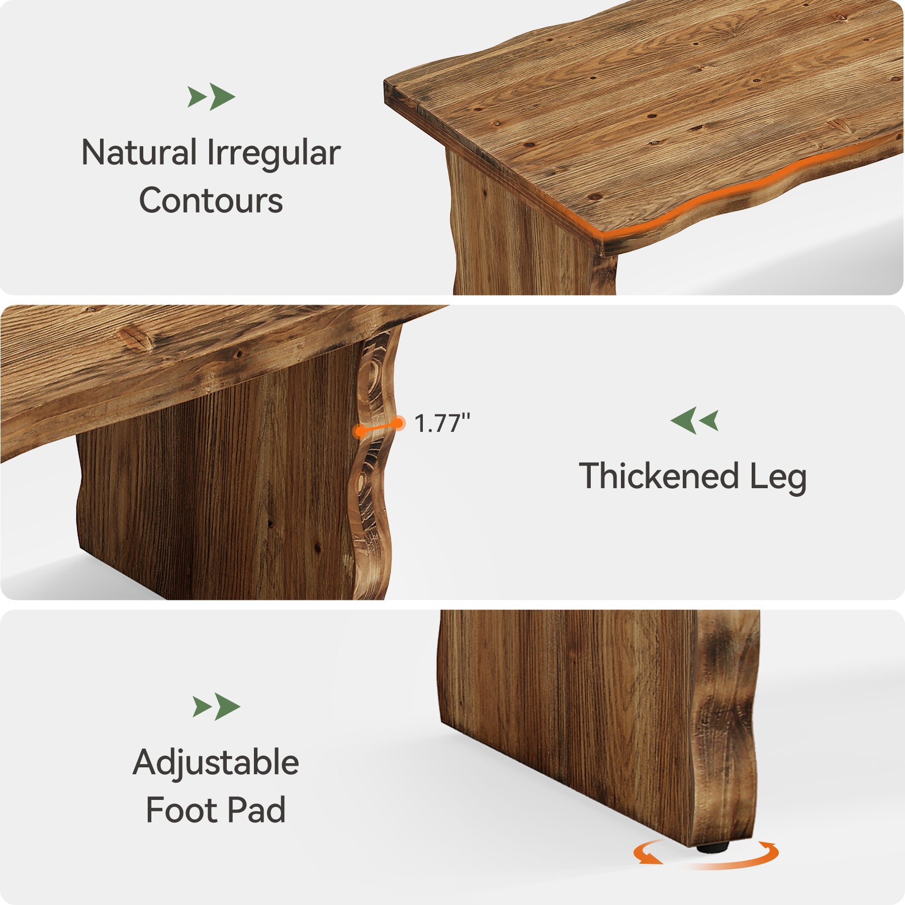 47 Inch Solid Wood Coffee Table, Farmhouse Rectangular Center Table with Natural Wave Edge