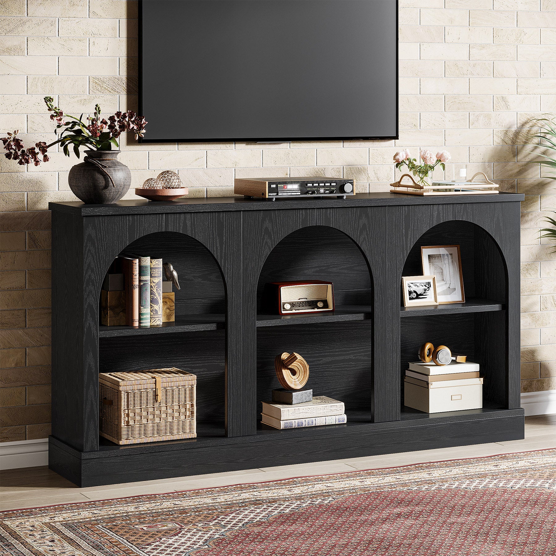 Tribesigns TV Stand for 55-65 Inch TV, Farmhouse Entertainment Center with Storage Cabinets